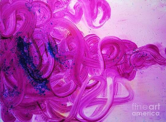 A close up of a purple and blue painting on a white surface.