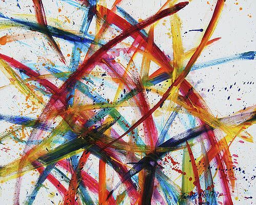 A close up of a colorful painting on a white background