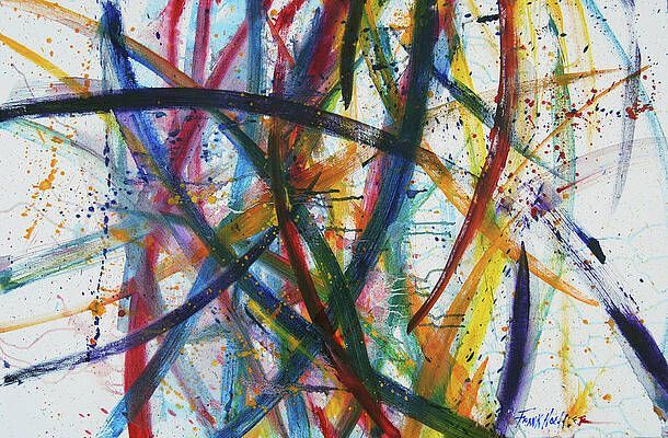 A close up of a colorful painting on a white background