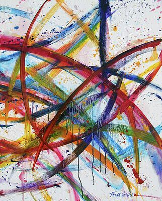 A close up of a colorful painting on a white background.