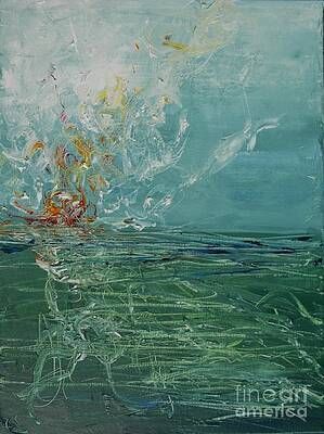 A painting of a person swimming in the ocean.