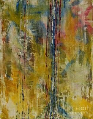 It is a painting of a waterfall with a lot of colors.