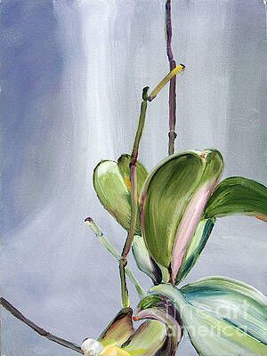 It is a painting of an orchid in a vase.