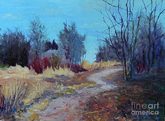 It is a painting of a path in the woods.