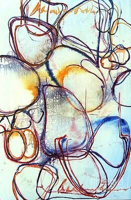 A painting of a person wearing glasses on a blue background.