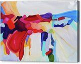 A close up of a colorful abstract painting on a canvas.