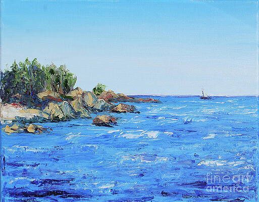 It is a painting of a boat in the ocean.