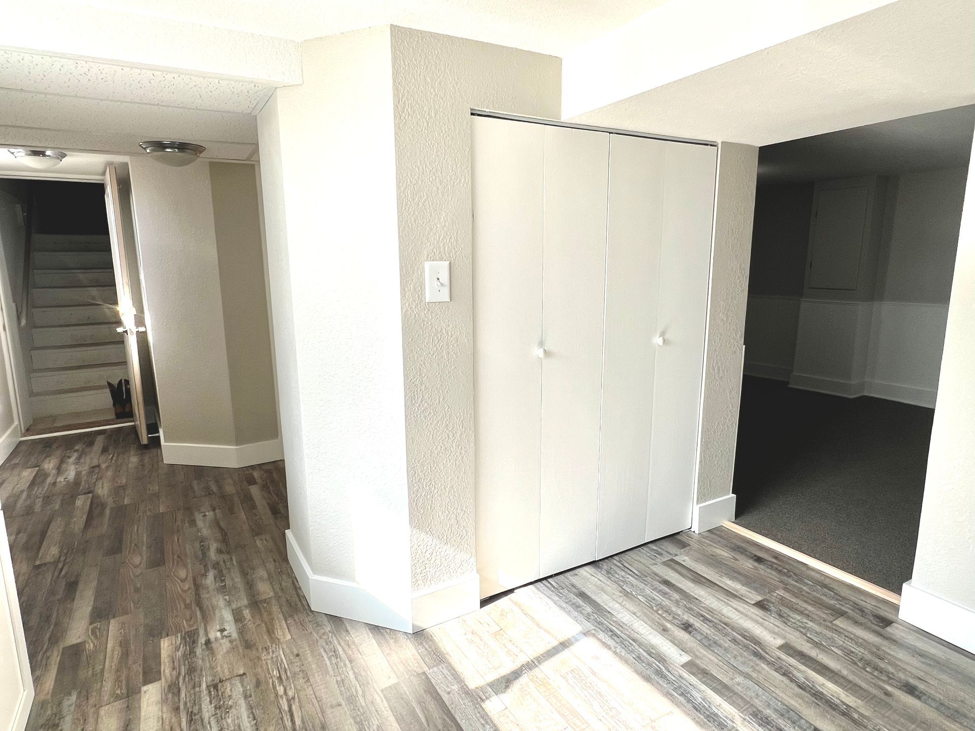 There is a closet in the middle of the room.
