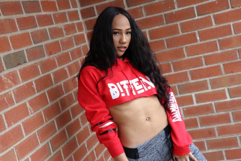 crop hoodie, red, bitten
