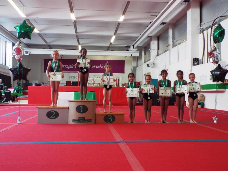 Group of gymnasts on a podium