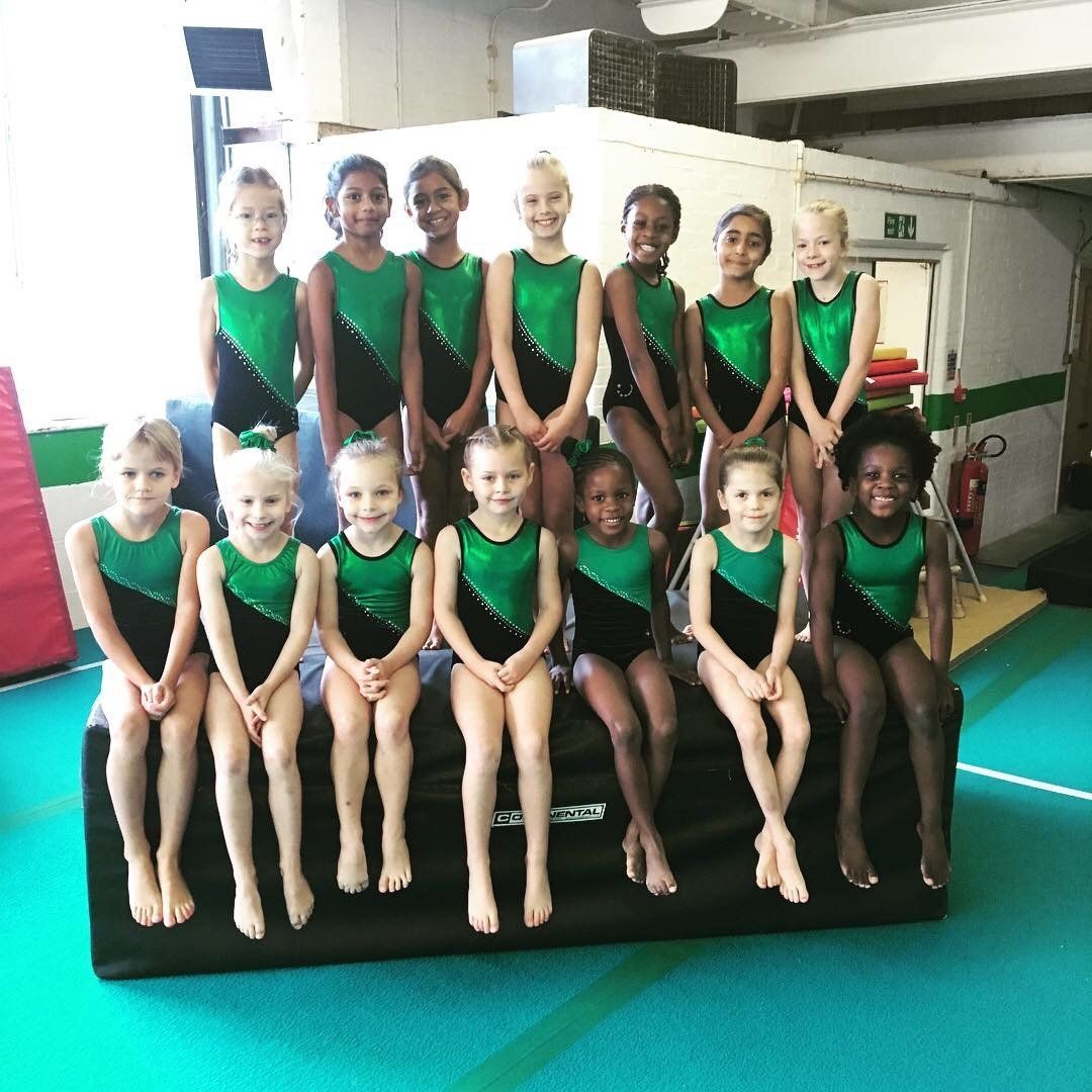 Gymnastics for all. A group of gymnastics for all gymnasts sitting and smiling together