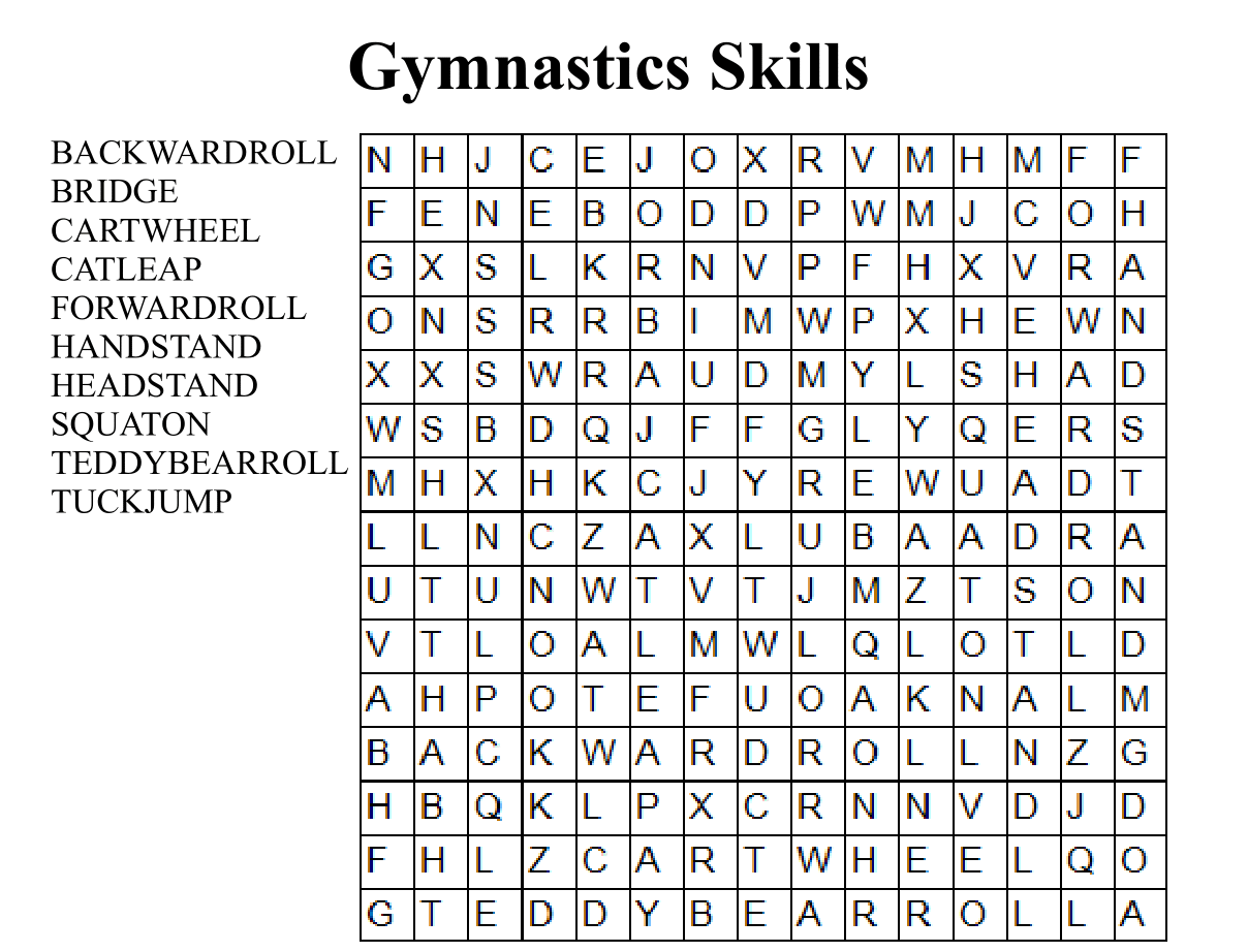 Word Searches | Sutton School of Gymnastics