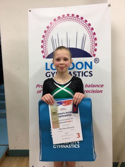A grade 3 women's artistic gymnast who has just competed at the London Gymnastics NDP qualifiers
