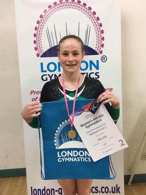 A grade 2 women's artistic gymnast who has just competed at the London Gymnastics NDP qualifiers