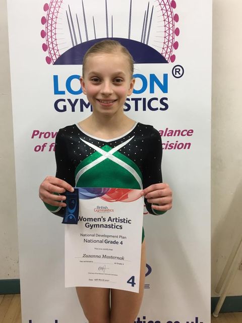 A grade 4 women's artistic gymnast who has just competed at the London Gymnastics NDP qualifiers