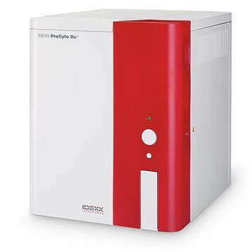 Red and white desktop computer tower on a plain background