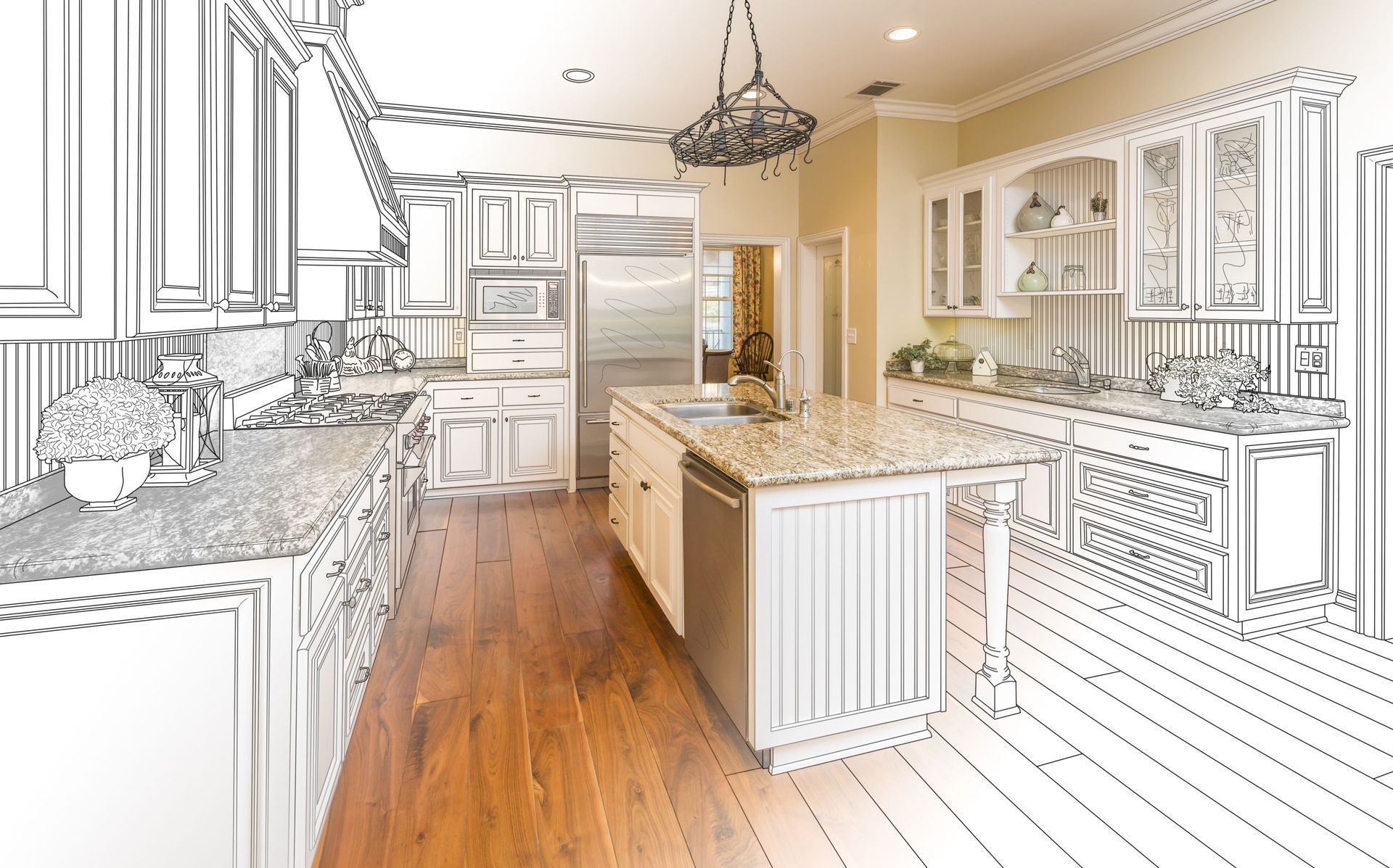 beautiful custom kitchen design drawing gradated
