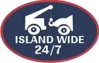 A logo for a tow truck company that is open 24 hours a day.