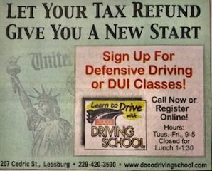 A newspaper ad for defensive driving or dui classes