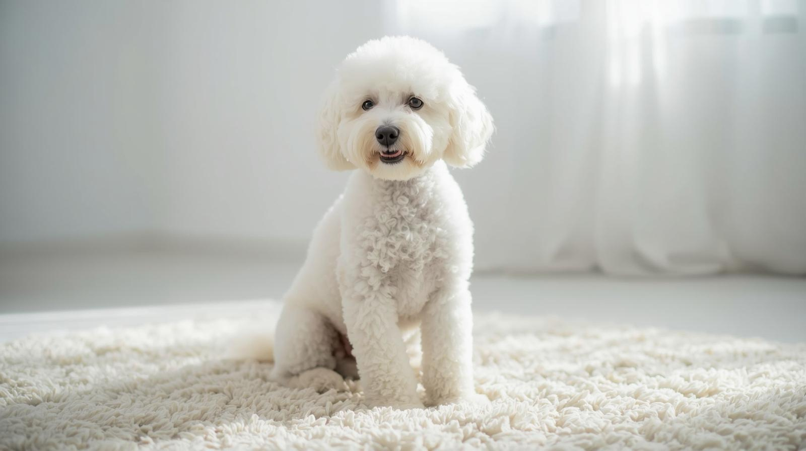 poodle or doodle sitting indoors representing a low shedding dog breed often labeled hypoallergenic