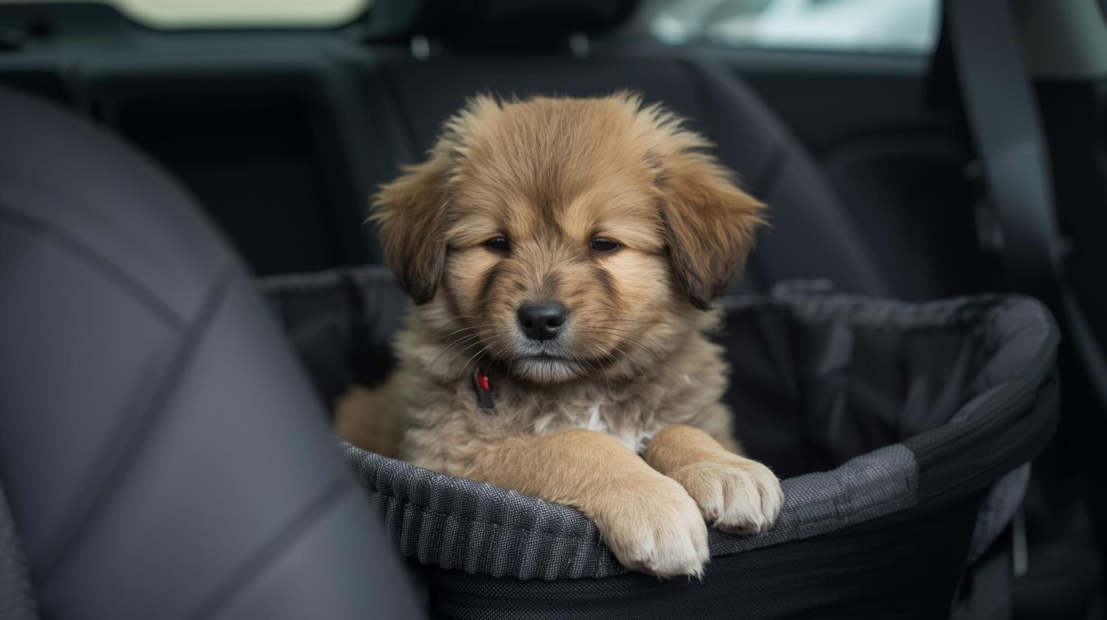puppy enjoying a short car ride as part of safe early socialization exposure