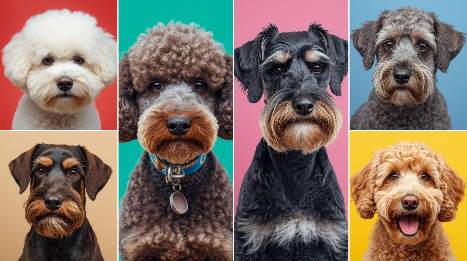 collection of low shedding dog breeds such as poodles bichons and doodles often considered allergy friendly