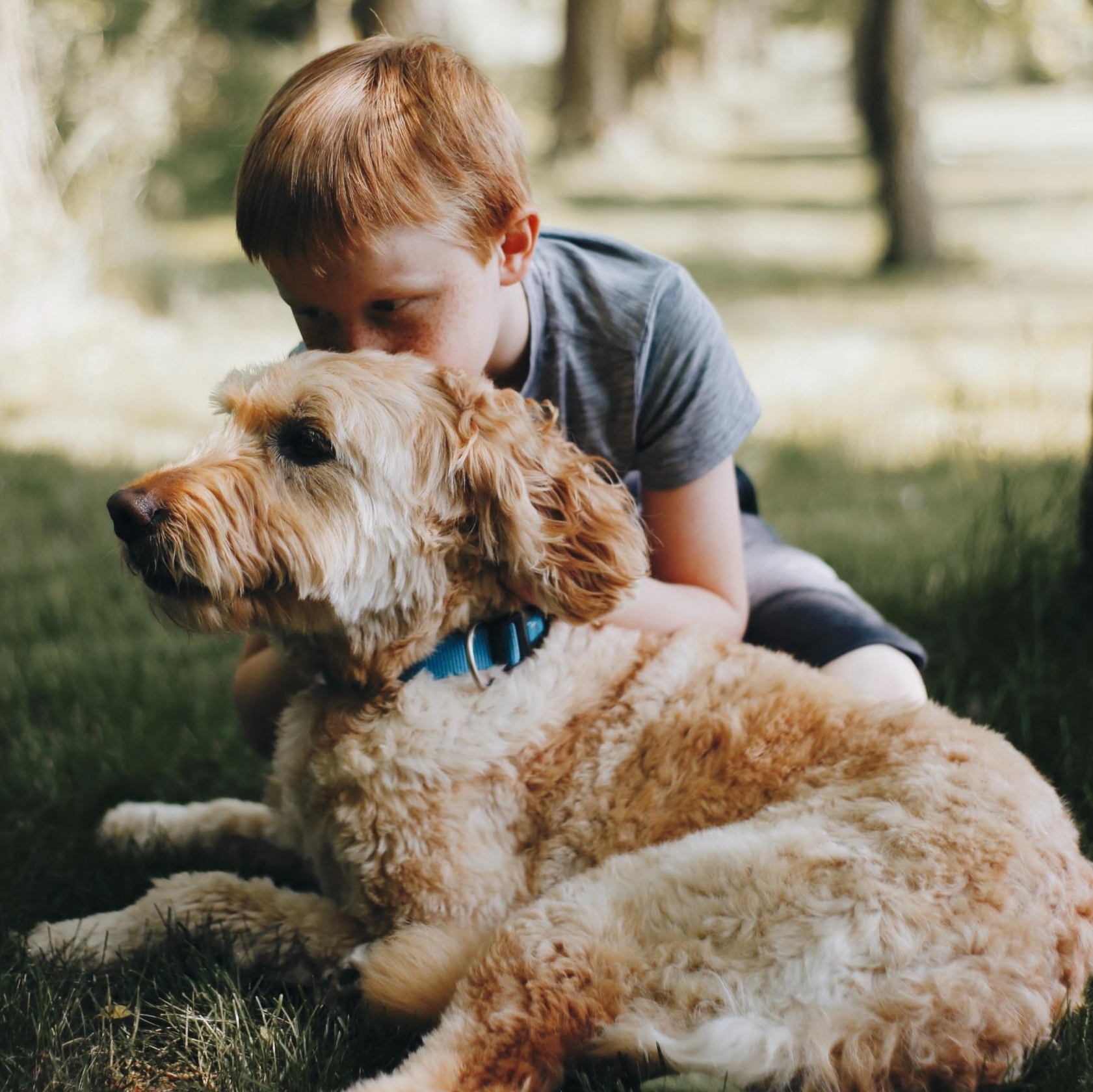 small kid with a cute puppy