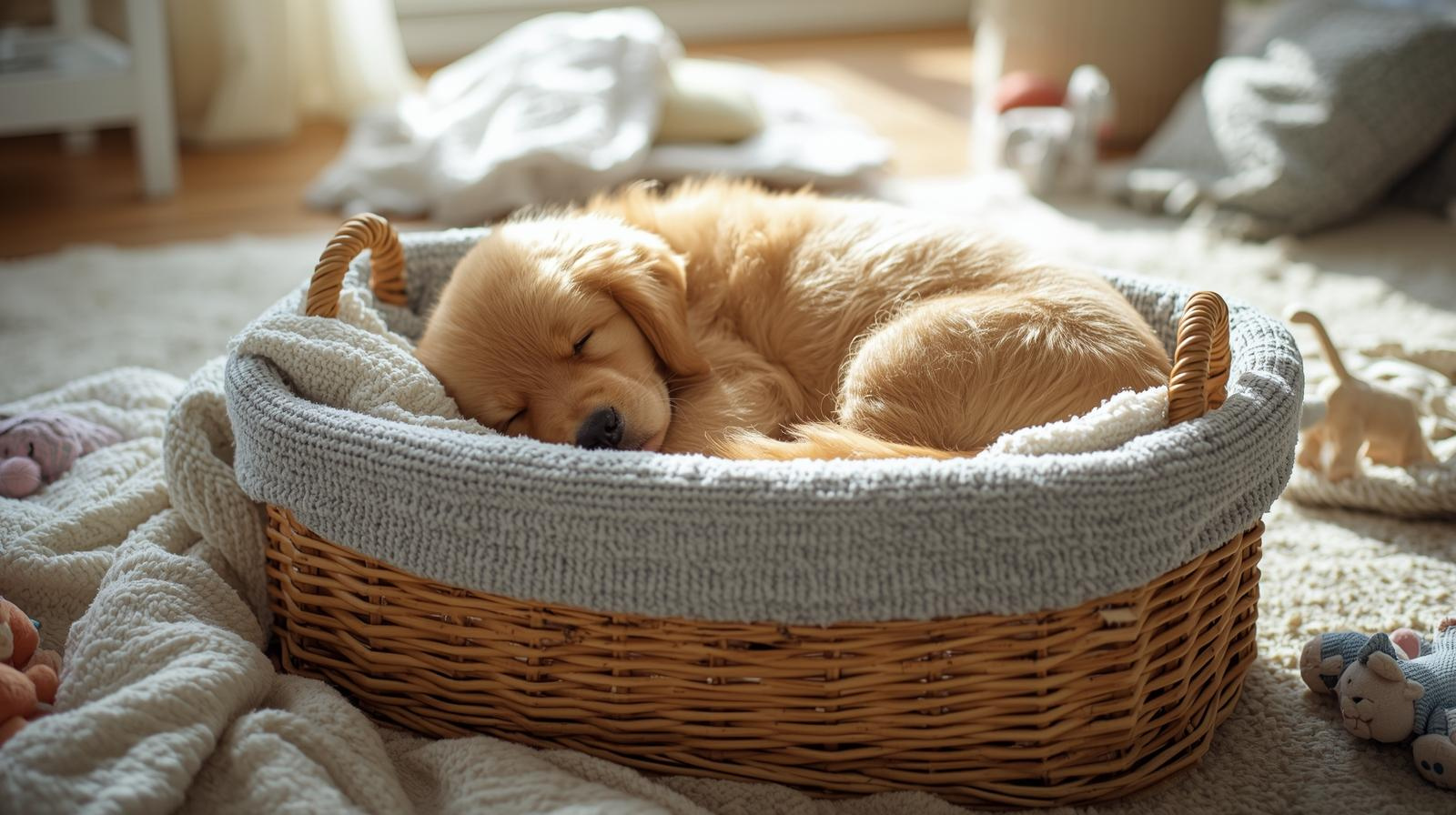 in home raised puppy relaxing in a safe family environment