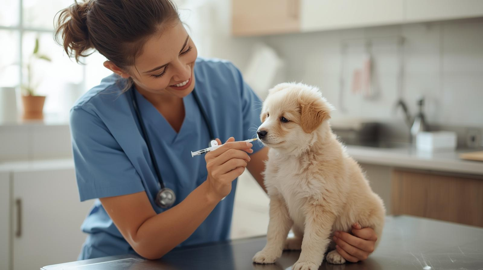 healthy puppy starting vaccine series with veterinarian guidance