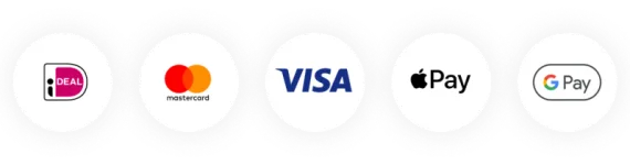 Een visa-, mastercard-, apple pay- en gpay-logo op een witte achtergrond.