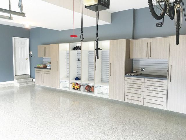 Garage Flooring - Tiles, Rolls, Epoxy, Cabinets & Storage