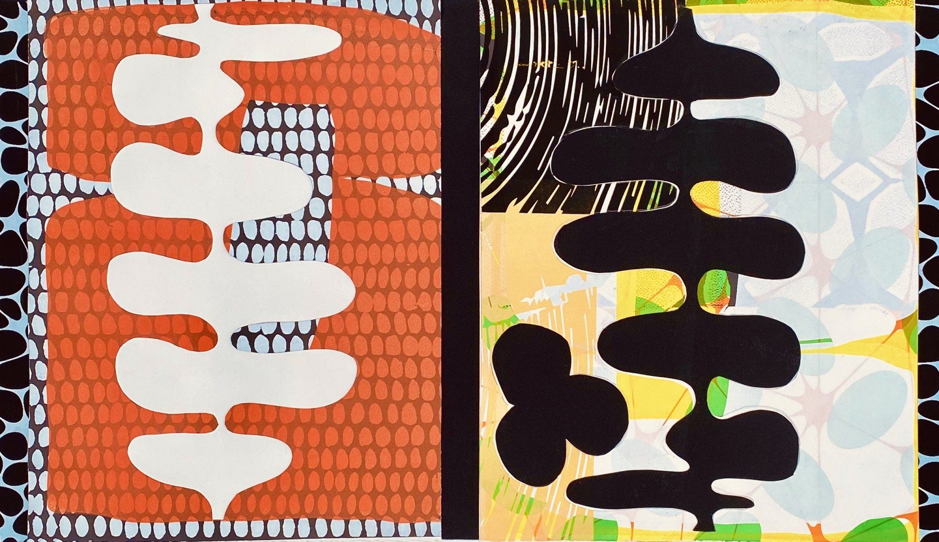 A close up of a collage of different colored patterns