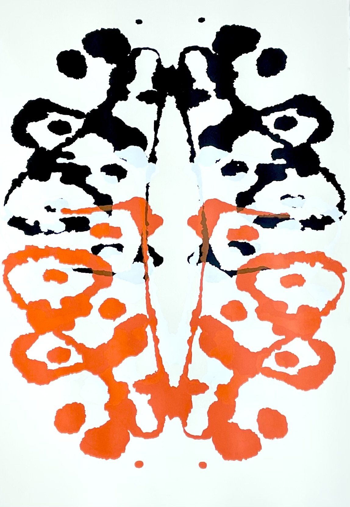 A black and orange painting on a white background