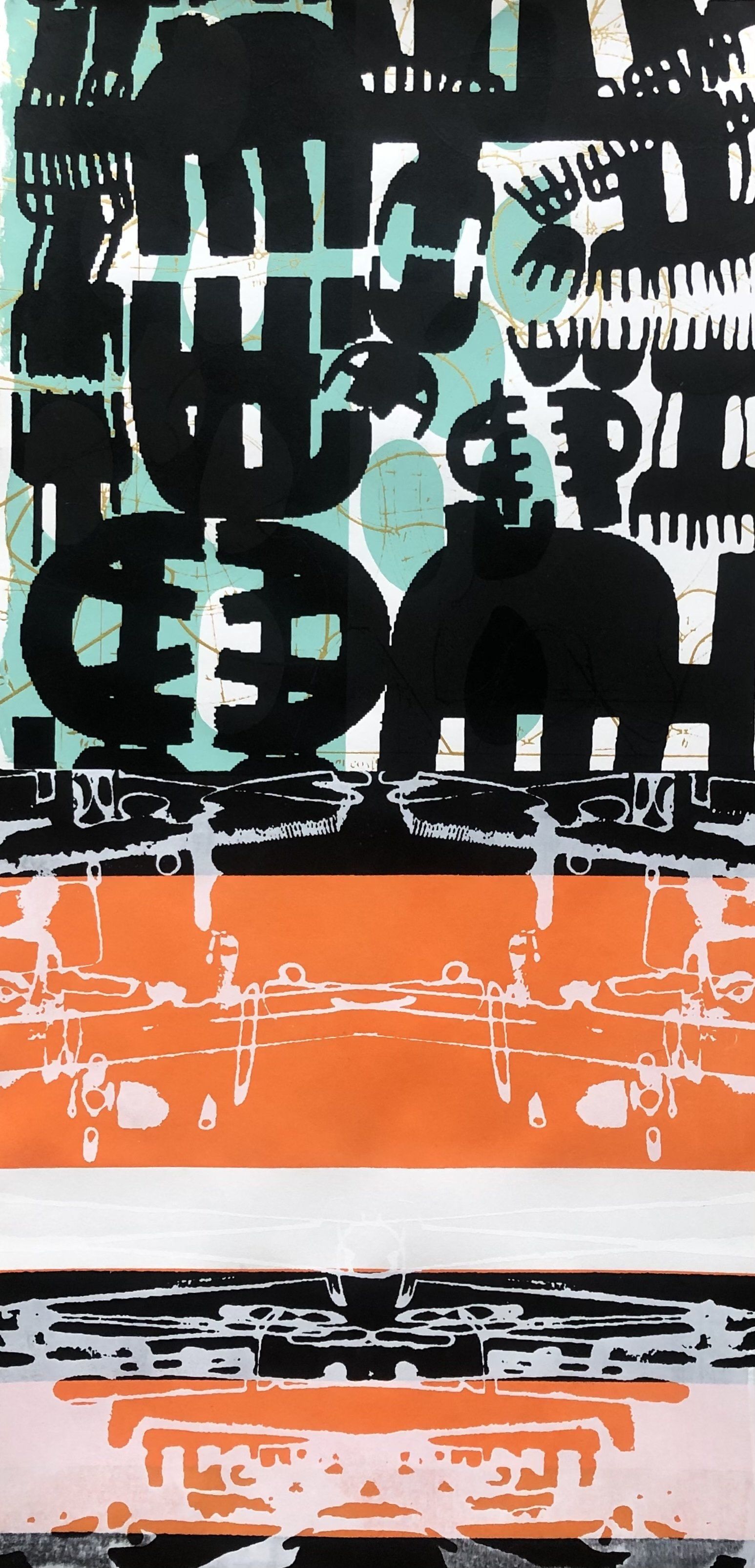 A painting with a few letters on it that says ' a '