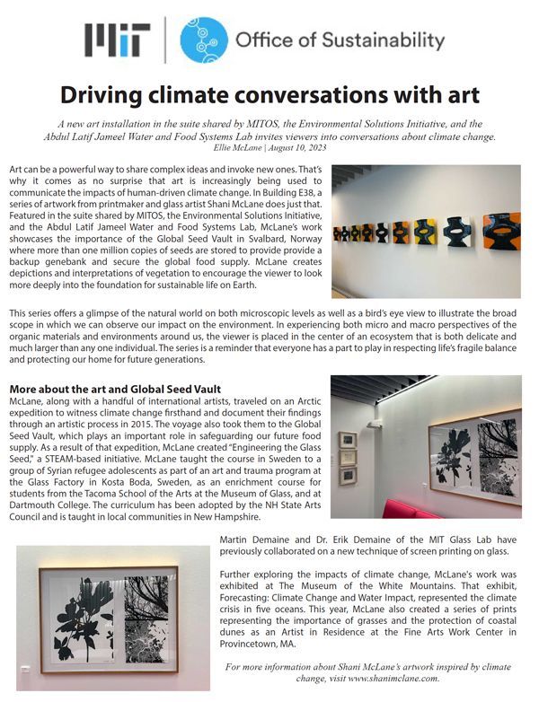 A page from a magazine titled driving climate conversations with art.