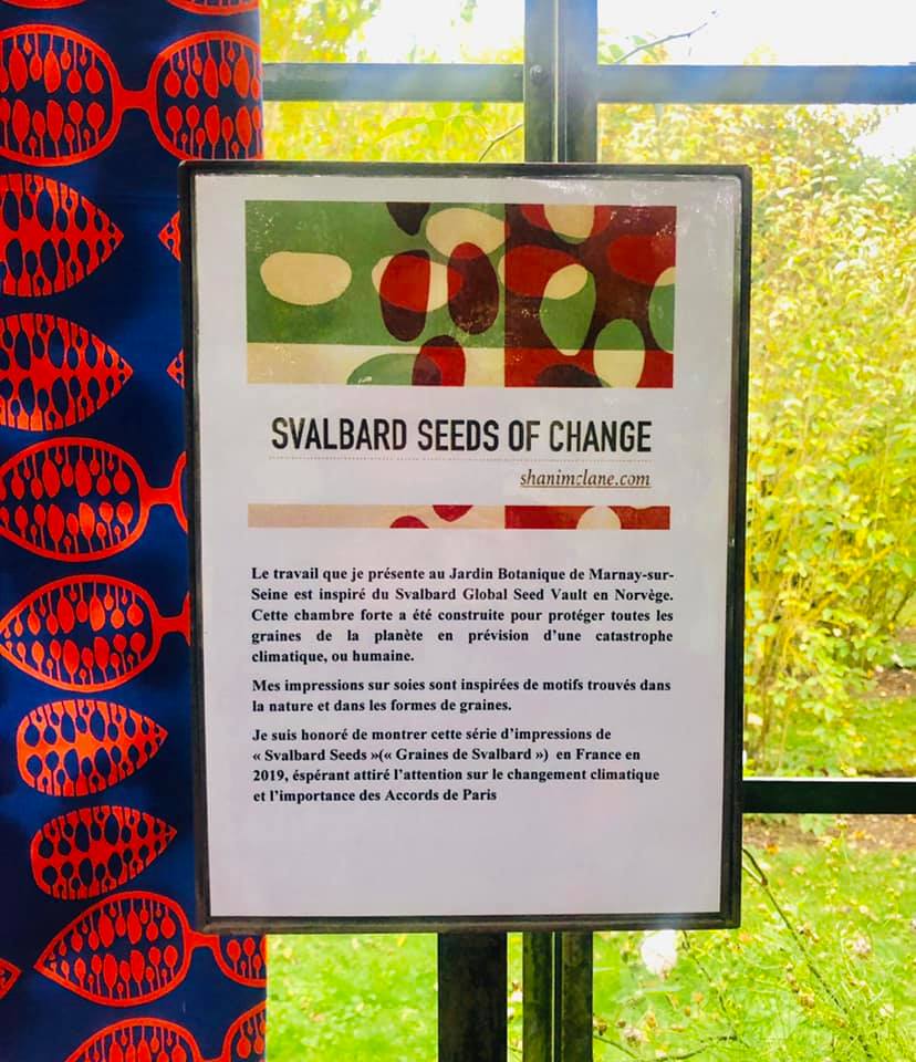 A framed poster that says ' svalbard seeds of change ' on it