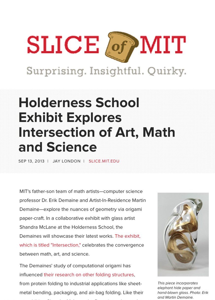 A poster for the slice of mit holding school exhibit explores intersection of art , math and science