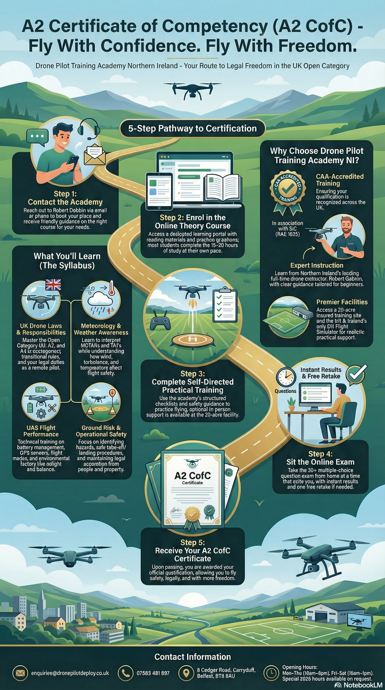 Drone Pilot Training Academy - Certificate of Competence (A2 CofC) -With Confidence.  Fly With Freedom Infographic