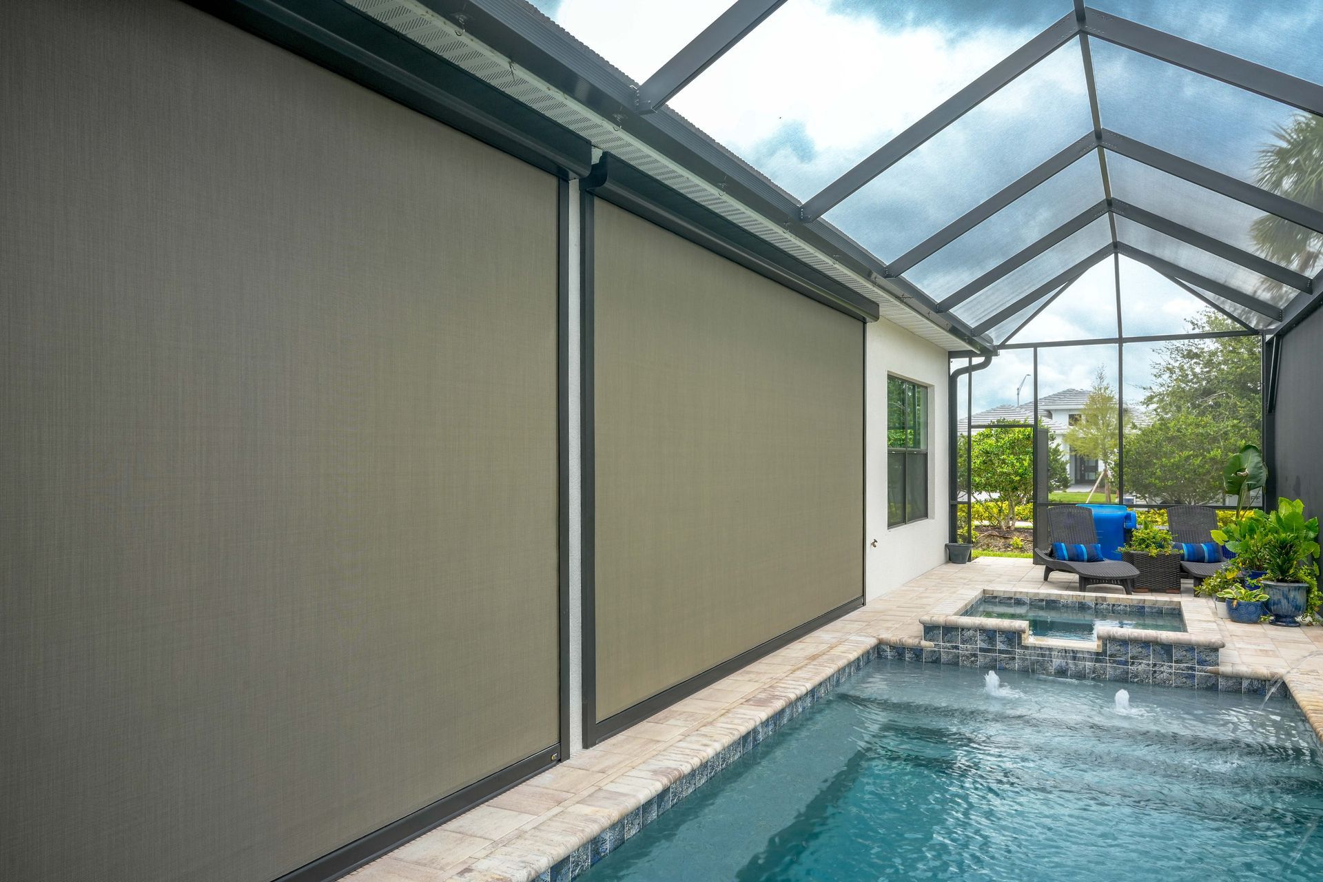 Two Motorized Screens Inside Gazebo with Pool — Ladson, SC — Coastal Shade Pros