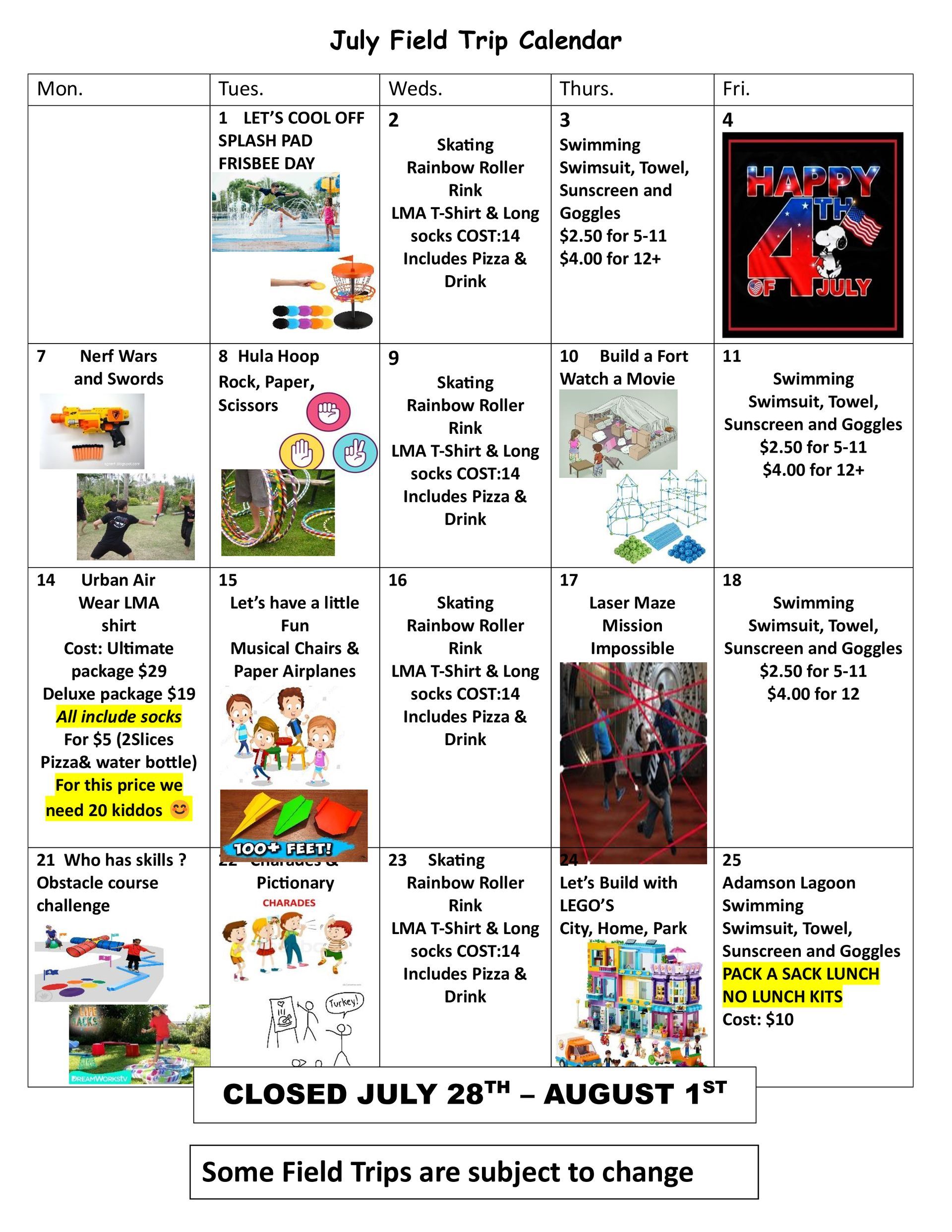 July Summer Calendar 2025