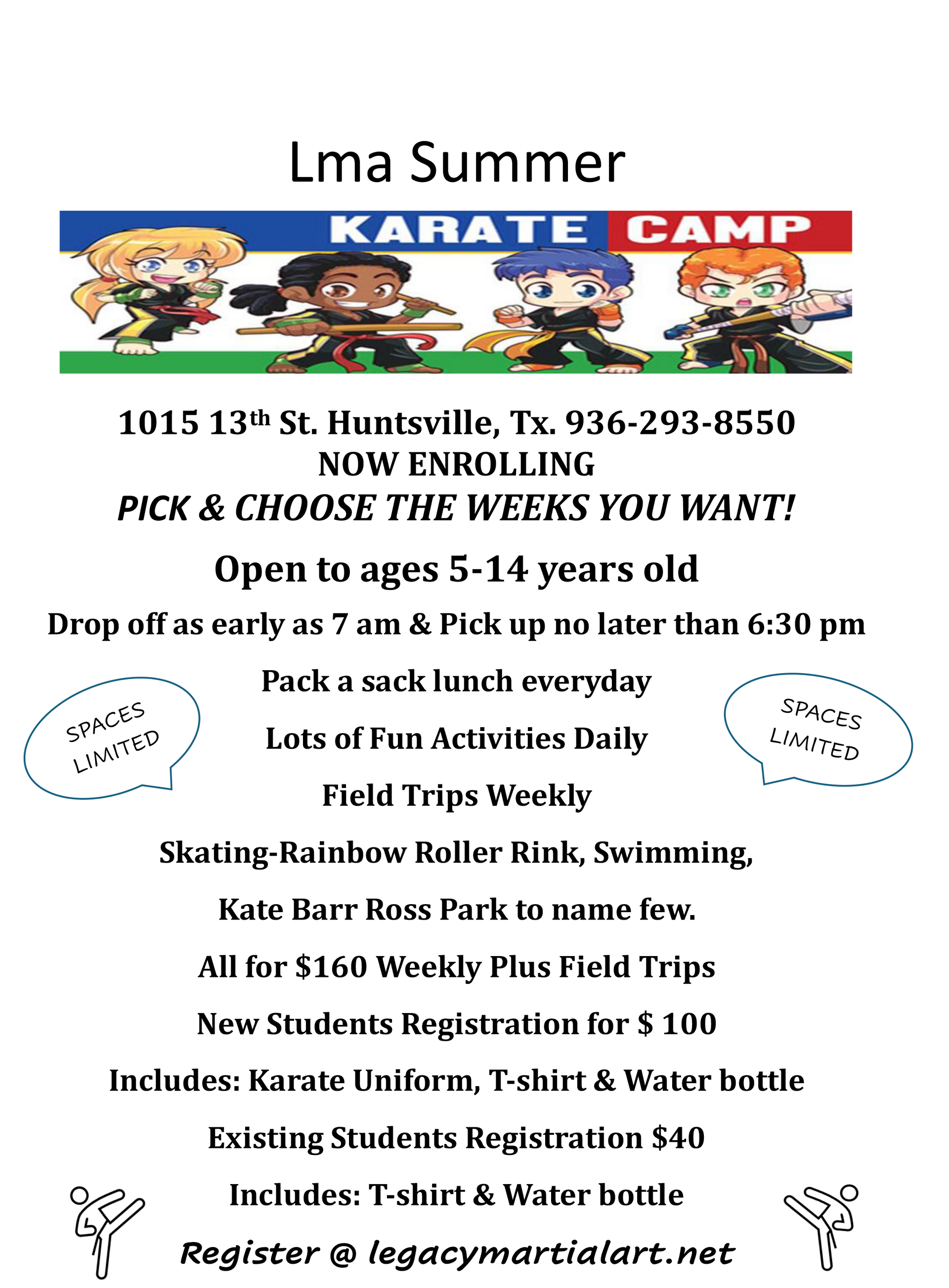 A yellow poster for a summer karate camp