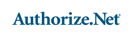 A blue logo for authorize net on a white background