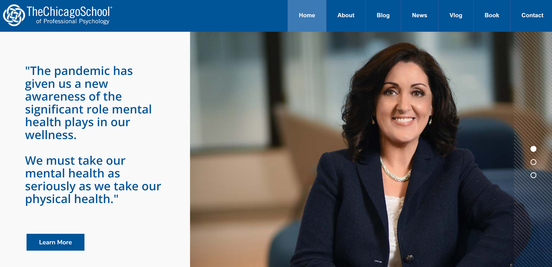 A woman is sitting in a chair on a website.