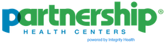 Partnership Health Centers logo in green and blue. Text says "partnership," "HEALTH CENTERS," and "powered by Integrity Health."