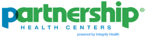 Partnership Health Centers logo in green and blue. Text says "partnership," "HEALTH CENTERS," and "powered by Integrity Health."