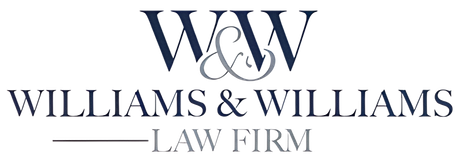 Williams & Williams Law Firm logo with navy text and stylized W&W monogram on a white background