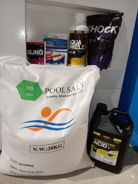 Pool Chemicals: Salt, Shock, Acid, and Other Treatments, With a White Bag of Pool Salt Prominent — Banora Pools in Banora Point, NSW