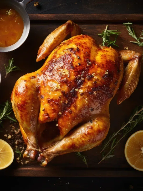 Charcoal broiled chicken with a golden-brown exterior, showcasing Chicken Shack's specialty in perfectly cooked chicken.