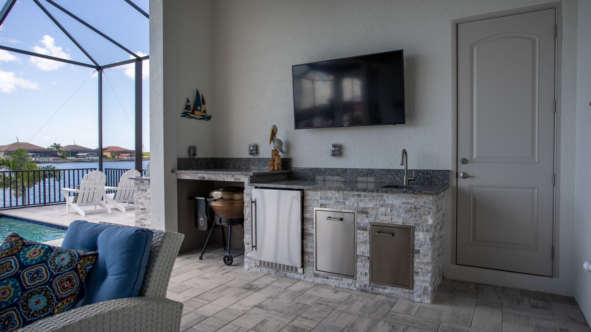 Custom Straight run Stacked Stone Outdoor Bar Cape Coral, FL
