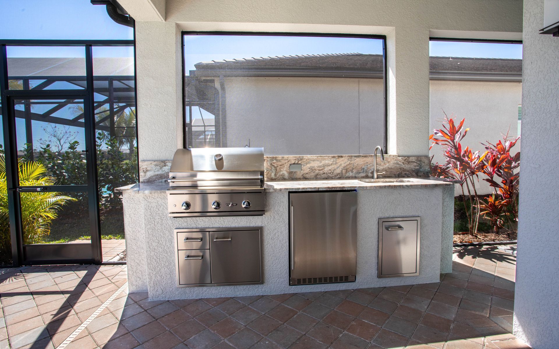 Straight run Stucco Outdoor Kitchen Delta Heat Grill Bonita Springs, FL